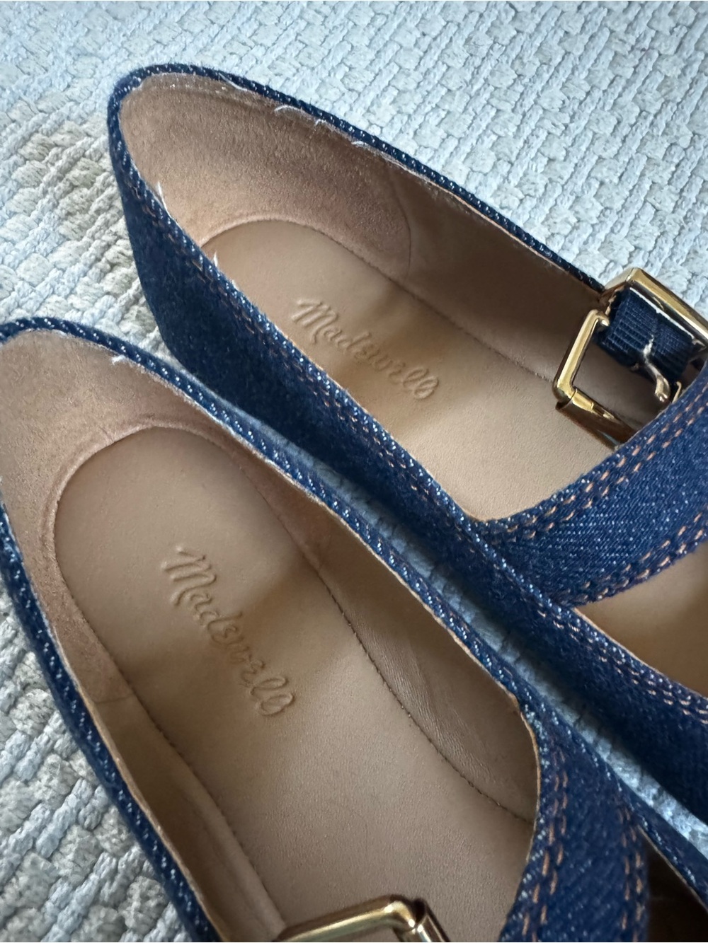 Madewell Denim Mary Jane Flats with Gold Buckle - Picture 2 of 3